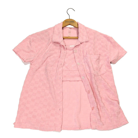 Talulah Terry Knit Top and Bra Set Size S Pink Check Short Sleeve PJs Loungewear - Picture 1 of 5